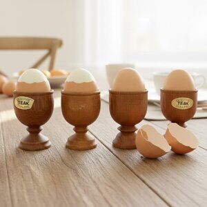 Vintage Genuine Teak Egg Cups Set of 4 Made in Thailand